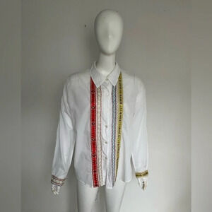 White Chocolate Long Sleeve White Embroidery Shirt Button Down Top Size 1X NWT